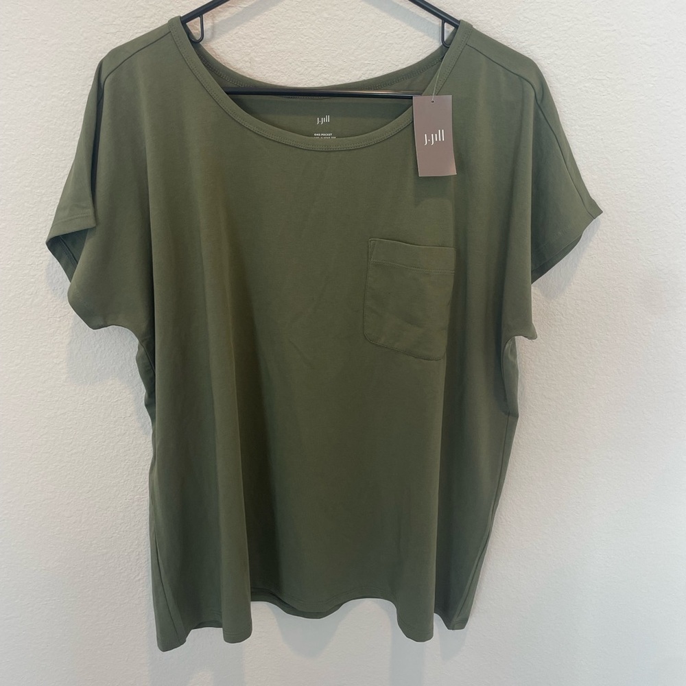 J JILL ONE POCKET SHORT SLEEVE TEE PESTO SZ LARGE